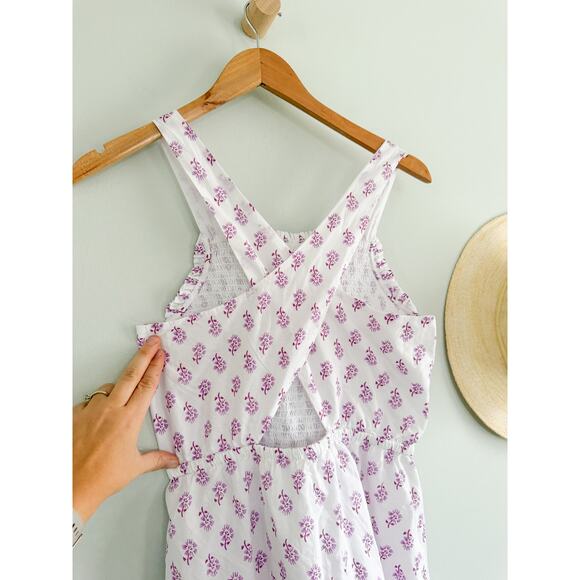Crewcuts Factory | Girls' Block-Print Smocked Cross-Back Dress White Violet | 16 - Picture 5 of 9